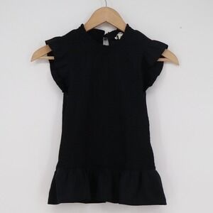 Goodthreads Womens Black Smocked Peplum Top Ruffle High Neck XS Sleeveless